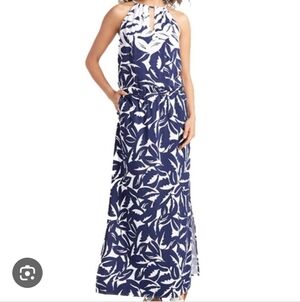 Tommy Bahama Navy Blue Graphic Jungle Print Halter Maxi Dress Small